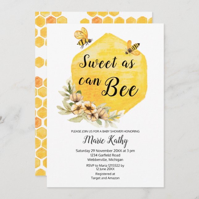 Sweet As Can Bee Baby Shower Invitation (Front/Back)