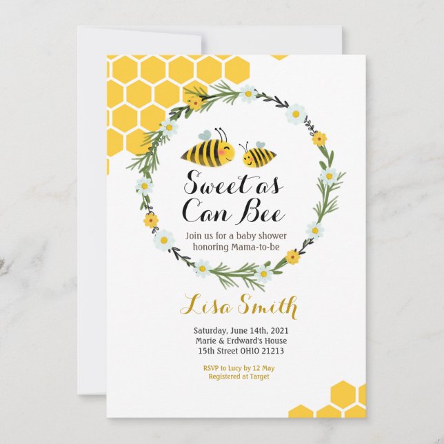 Sweet as Can Bee Baby Shower Invitation (Front)