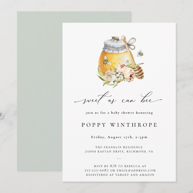 Sweet As Can Bee Baby Shower Invitation (Front/Back)