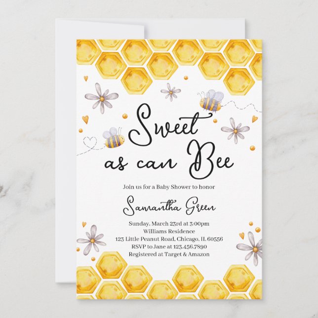 Sweet as can Bee Baby Shower Invitation (Front)