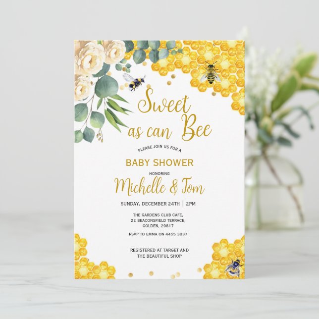 Sweet as can Bee Baby Shower Invitation (Standing Front)