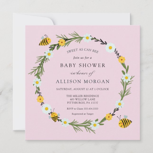 Sweet As Can Bee Baby Shower Invitation (Front)