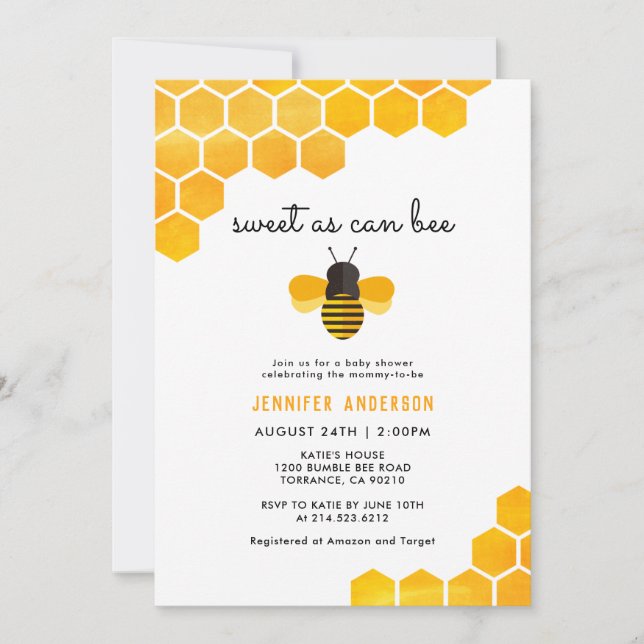 Sweet As Can Bee Baby Shower Invitation (Front)