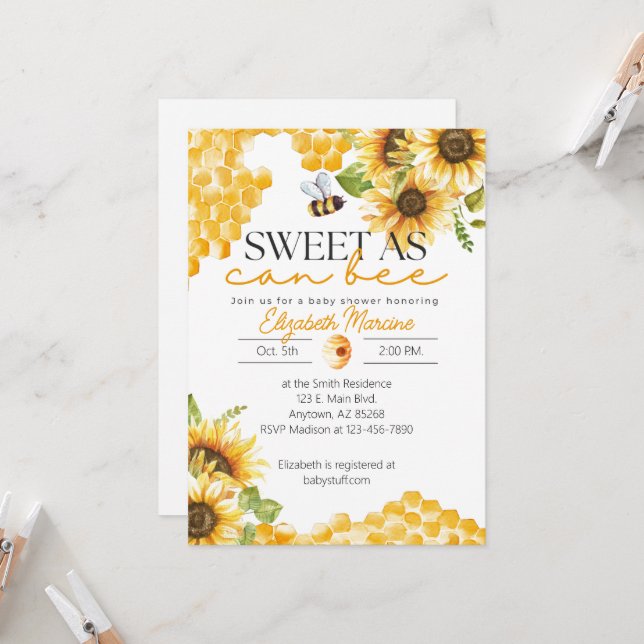 Sweet As Can Bee baby Shower Invitation Collection (Front/Back In Situ)