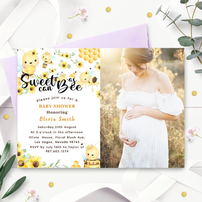 Sweet as Can Bee Baby Shower Yellow Photo Invitation (Creator Uploaded)