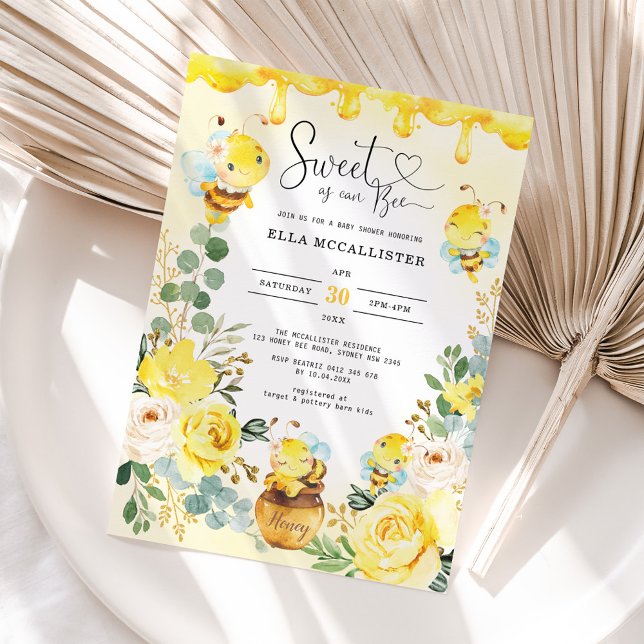 Sweet as Can Bee Baby Shower Yellow Roses Sprinkle Invitation (Creator Uploaded)