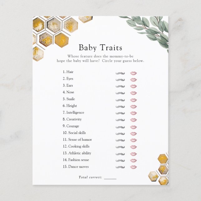 Sweet as Can Bee Baby Traits Shower Game (Front)