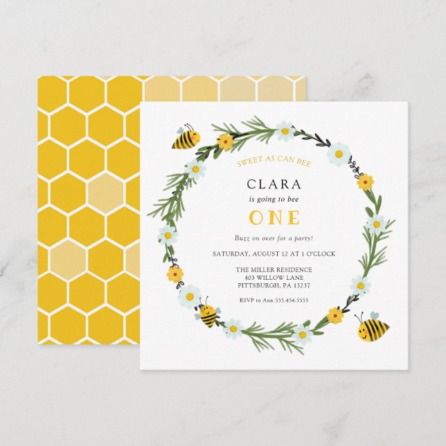Sweet As Can Bee Birthday Invitation (Front/Back)