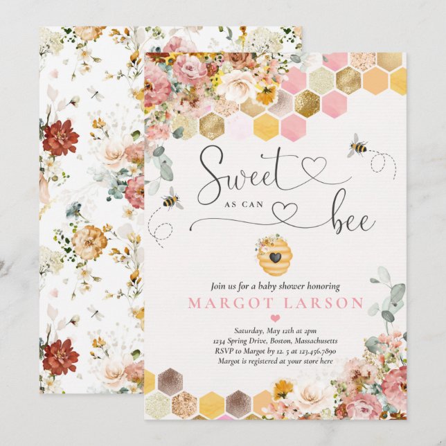 Sweet As Can Bee Boho Wildflower Baby Shower Invitation (Front/Back)