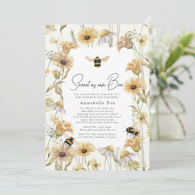 Sweet as can Bee Chamomile Baby Shower by Mail Invitation (Standing Front)