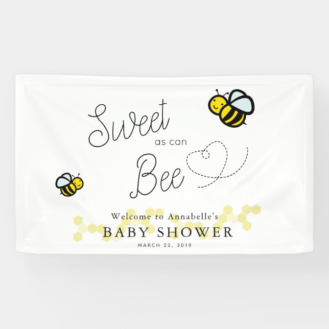 Sweet as can Bee Cute White Baby Shower Banner (Horizontal)