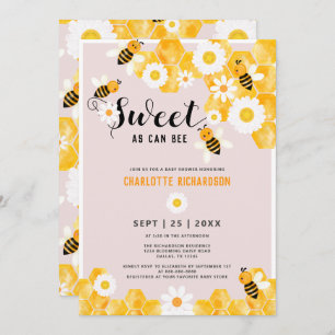 Sweet As Can Bee Cute Yellow Honey Bee Baby Shower Invitation