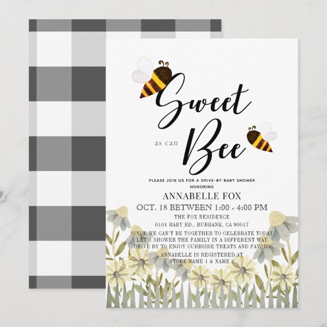 Sweet as can Bee Drive-by Baby Shower Invitation (Front/Back)