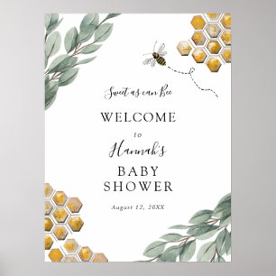 Sweet as can Bee Eucalyptus Baby Shower Welcome Poster