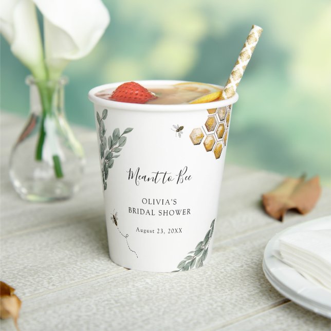 Sweet as can Bee Eucalyptus Bridal Shower Paper Cups (Insitu)