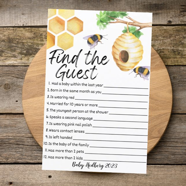 Sweet as can Bee Find the Guest Game-baby shower (Creator Uploaded)