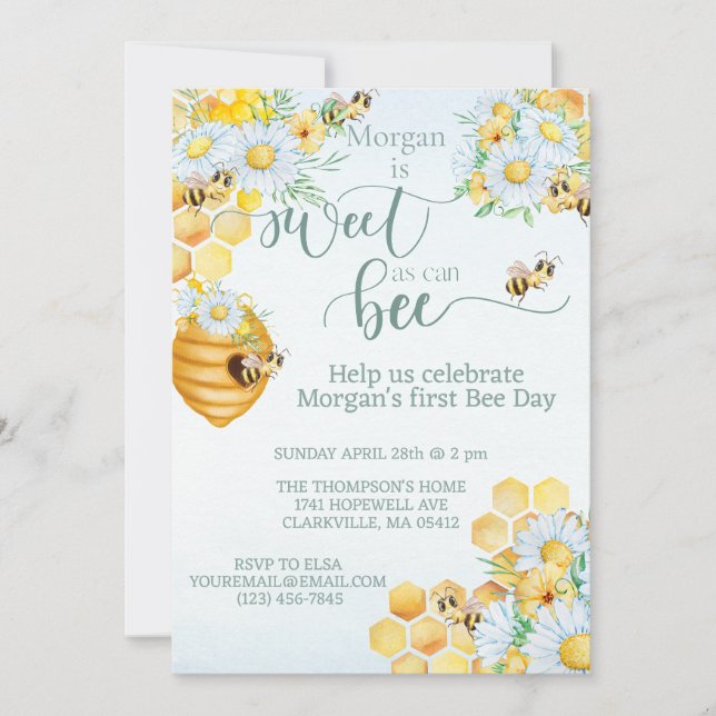 sweet as can bee first bee day honey bee  invitation (Front)