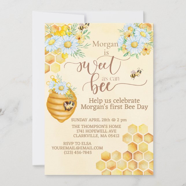 sweet as can bee first bee day honey bee  invitation (Front)