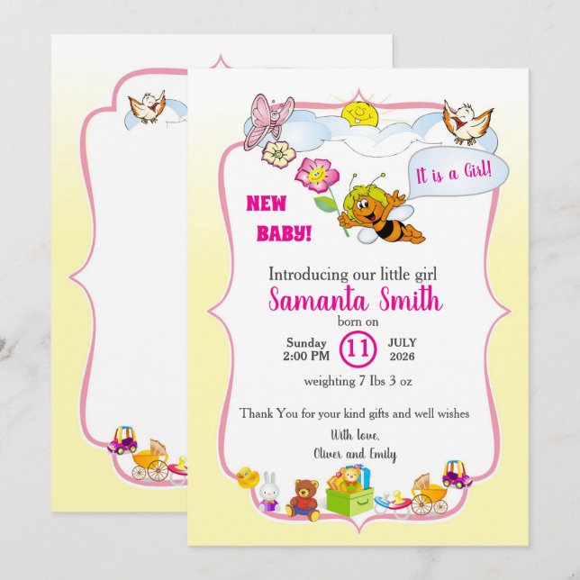 Sweet as Can Bee Floral Baby Girl Shower Invite (Front/Back)
