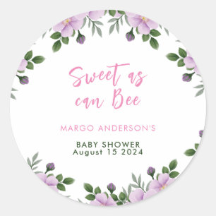 Sweet as can Bee Floral Girl Baby Shower  Classic Round Sticker