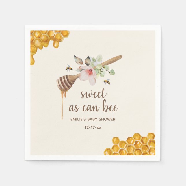 Sweet As Can Bee Floral Honey Baby Shower Napkin (Front)
