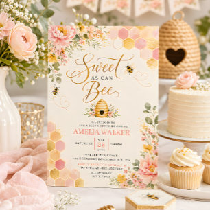 Sweet as Can Bee Floral Honey Bee Baby Shower Invitation