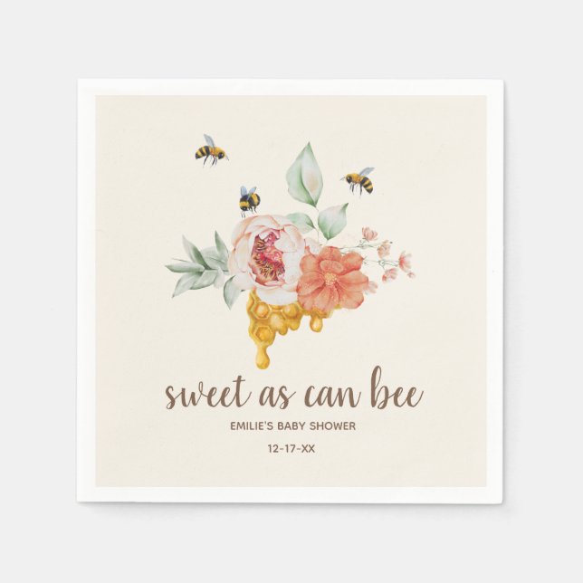 Sweet As Can Bee Floral Honeycomb Baby Shower Napkin (Front)
