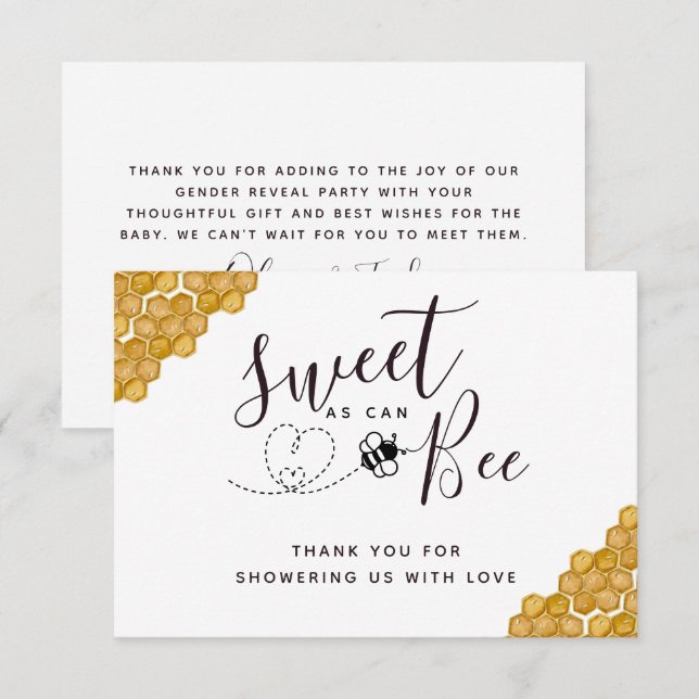 Sweet as Can Bee Gender Reveal Party Thank You Card (Front/Back)
