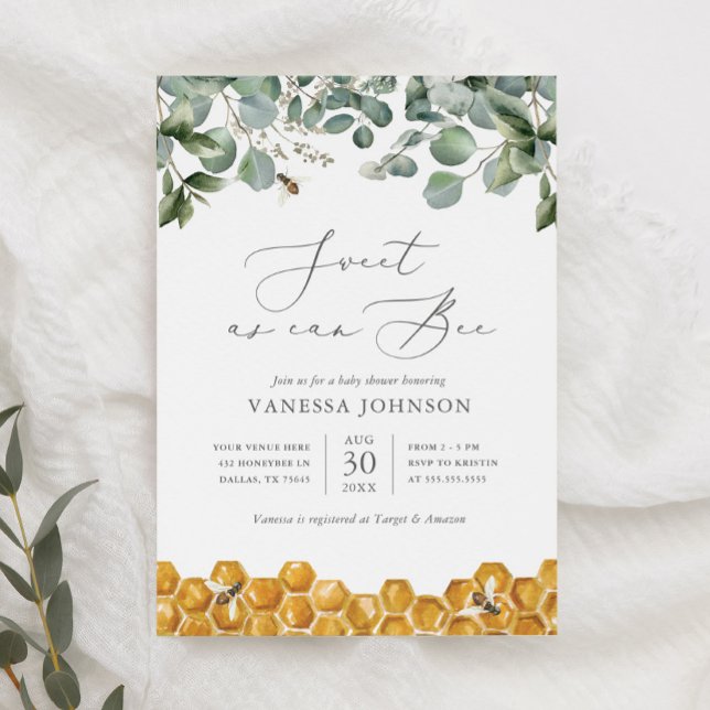 Sweet as Can Bee Greenery Baby Shower Invitation (Creator Uploaded)