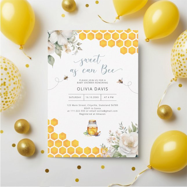 Sweet As Can Bee Honey Baby Shower Invitation (Creator Uploaded)