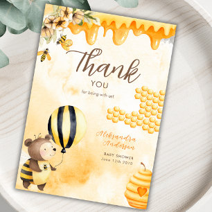 Sweet As Can Bee Honey Bear Baby Shower Yellow Thank You Card