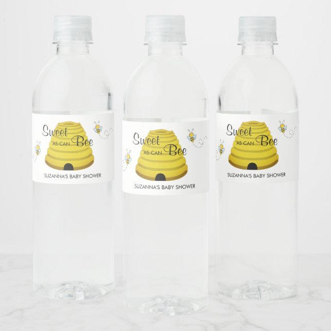 Sweet as can Bee Honey Bee Hive Baby Shower Water  Water Bottle Label (Bottles)