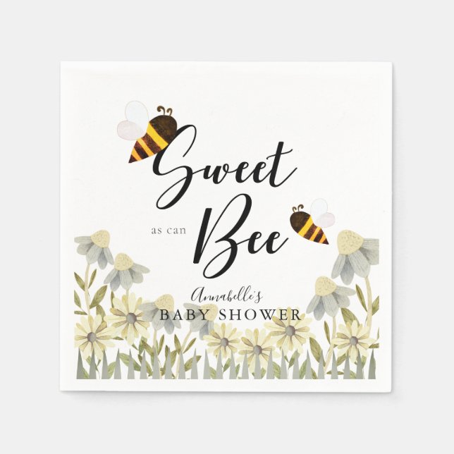 Sweet as can Bee Honey Bee White Baby Shower Napkin (Front)