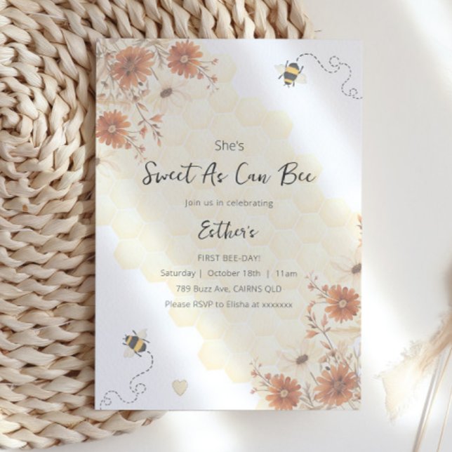 Sweet As Can Bee Honey Boho First Birthday Invitation (Creator Uploaded)