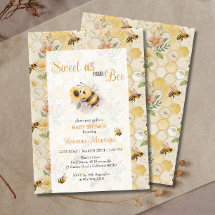 Sweet as can Bee Honeycomb Bee Custom Baby Shower Invitation