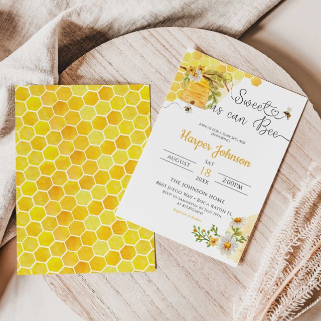 Sweet as Can Bee Honeycomb Daisy Baby Shower Invit Invitation (Creator Uploaded)