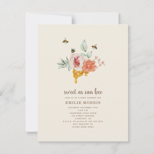 Sweet As Can Bee Honeycomb Floral Baby Shower Invitation (Front)