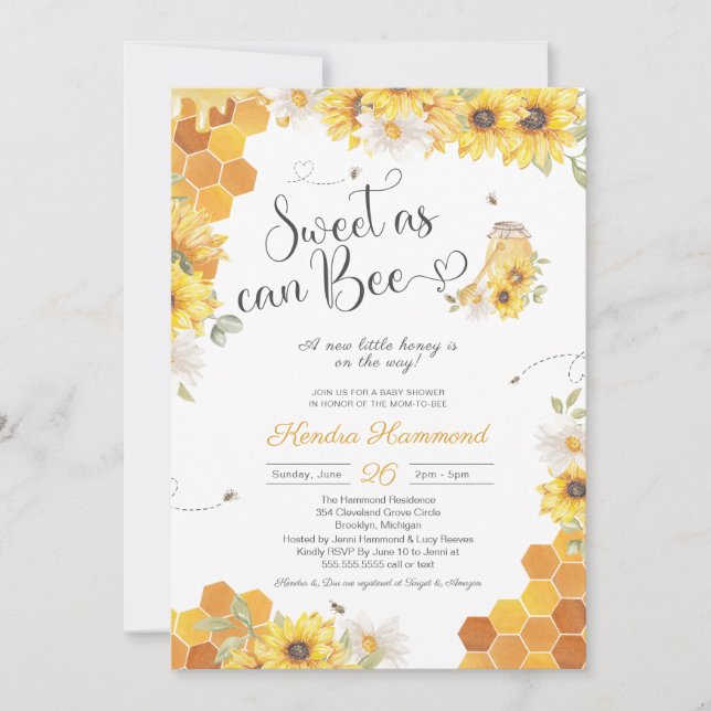 Sweet as can Bee, Little Honey Bee Baby Shower Invitation (Front)