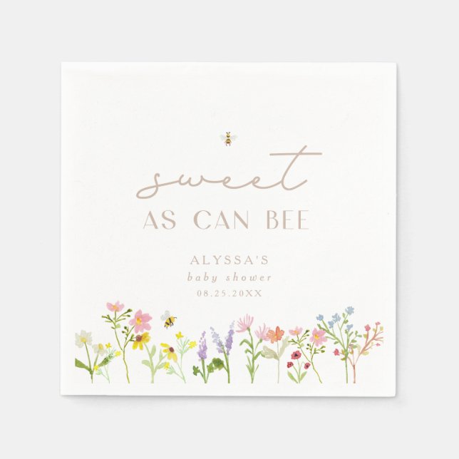 Sweet As Can Bee Modern Minimal Baby Shower Napkin (Front)