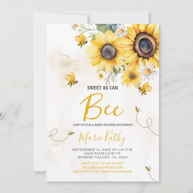 Sweet As Can Bee Sunflower Baby Shower Invitation (Front)