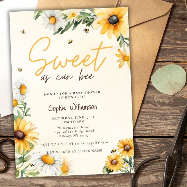 Sweet As Can Bee Sunflowers Yellow Baby Shower Invitation (Creator Uploaded)