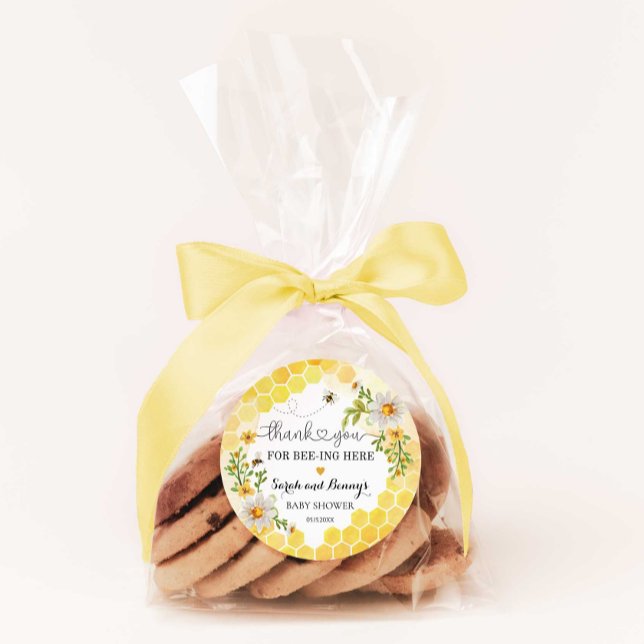 Sweet as can Bee Thank You Honey Baby Shower Favor Classic Round Sticker (Creator Uploaded)