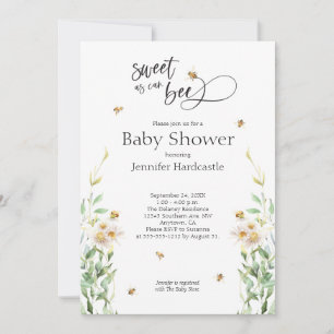 Sweet As Can Bee Watercolor Floral Baby Shower Invitation