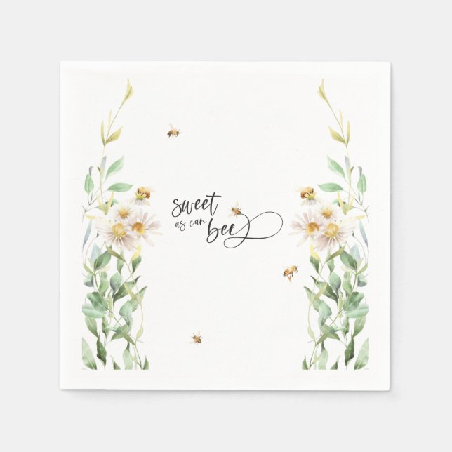 Sweet As Can Bee Watercolor Floral Honeybee Napkin (Front)