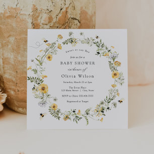 Sweet as can Bee Wildflower Baby Shower Invitation