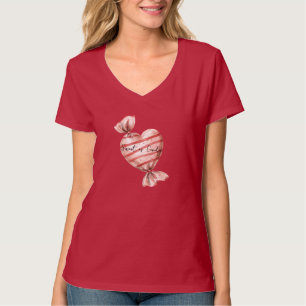 Sweet as Candy Pink Red Stripes Heart T-Shirt