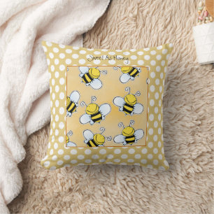 Sweet As Honey Bees White Polka Dot Gold Cushion