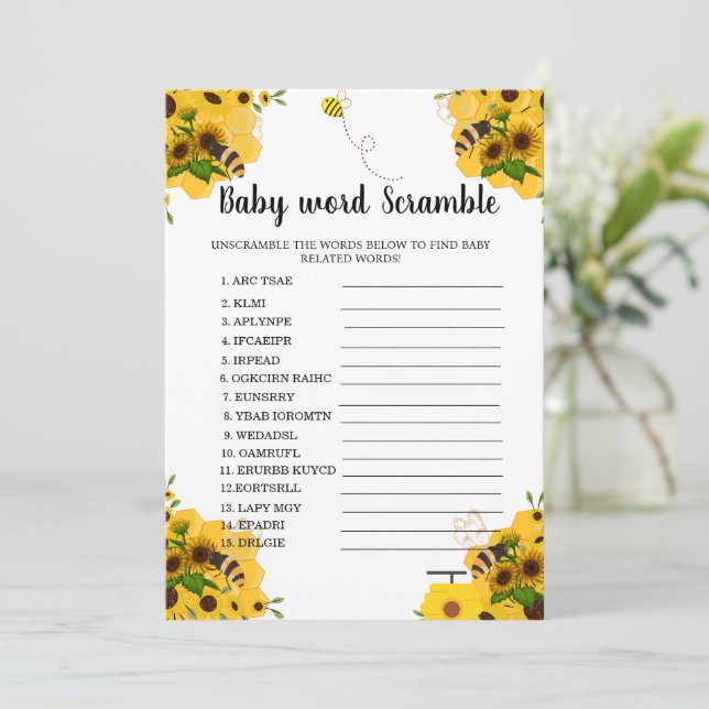 Sweet as it can bee word scramble baby shower game holiday card (Standing Front)