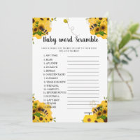 Sweet as it can bee word scramble baby shower game