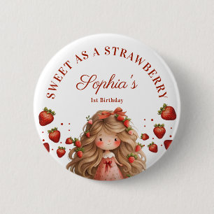 Sweet As Strawberry Girl Happy Birthday Party 6 Cm Round Badge
